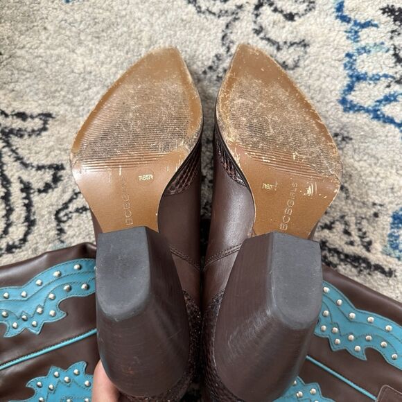 BCBG Pattern/studded Brown Leather Cowgirl Boots Turquoise Accents Brazil 7.5 - Picture 12 of 12